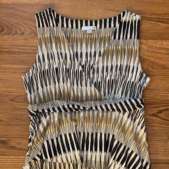 New York & Company STRETCH Tan, Black, and White Ruffled Sundress - Size: L - Picture 2 of 3